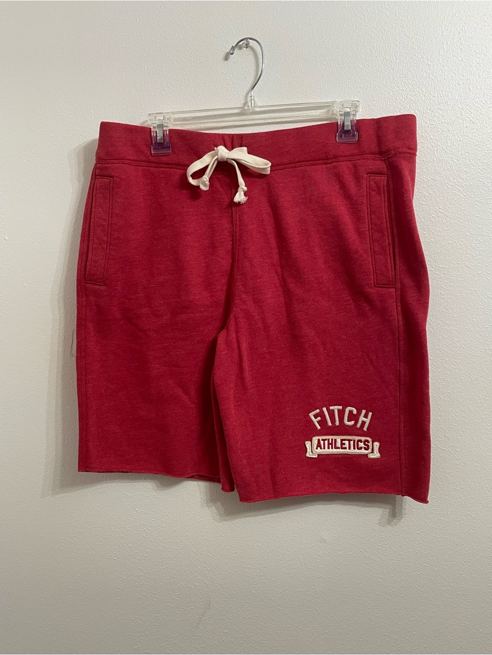 NWT Abercrombie & Fitch Jersey Knit Athletic Men’s Red Drawstring Shorts Size L - Picture 2 of 9